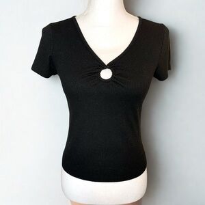 Hollister Black Ribbed Top Women Medium